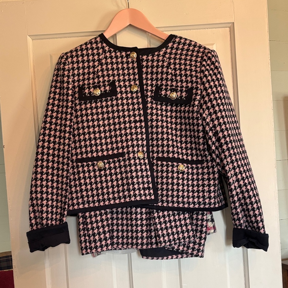 Ann Taylor Pink and Black Houndstooth Blazer